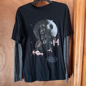 Star Wars Black Graphic Tee with Gray Layered Sleeves